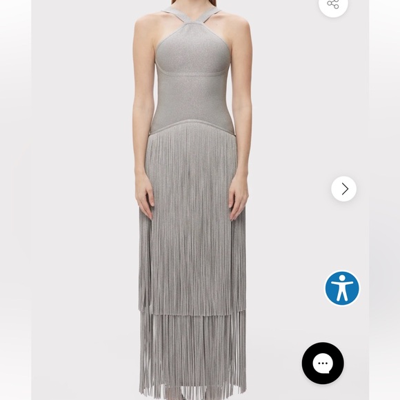 Herve Leger Strapless Gray Fringe Dress